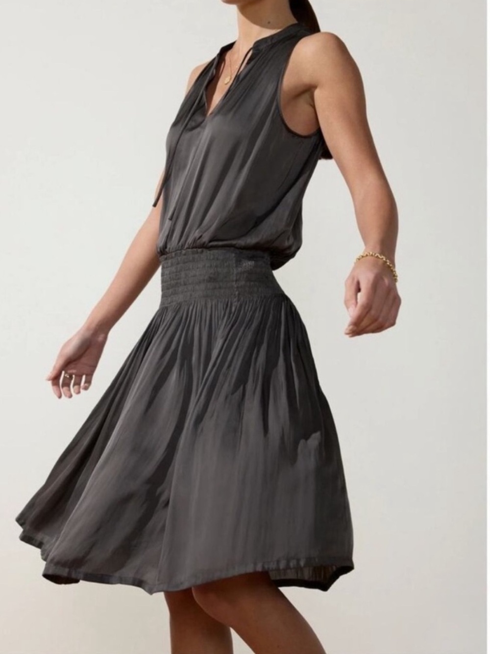 Brochu Walker Francine smocked waist sleeveless dress